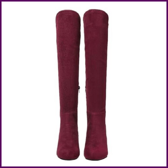 Women's Suede Wedge Heel Over the Knee Boots Stretch Fit Fashion Tall Boots - Picture 4 of 8